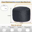 3FT Bean Bag Chair for Kids Teens,Memory Foam Filled Black Insert,Stuffed Animal Toy Storage, Space Decor for Bedroom Playroom Dorm Bean Bag Sofa