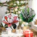 Magnolia Flower Ornament Christmas Decoration & Christmas Ornament; Round Ceramic (Holiday Present, Bauble Present, Gift Idea, and Gift Exchange) | Heirloom Keepsake