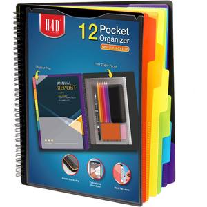 H4D 12 Pocket Poly Project Organizer, Spiral Multi Pocket Folder Organizer, Multi-Subject Folder Notebook, Letter Size (Primary Color)