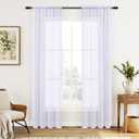 Guken Sheer Curtains 84 Inch Length 2 Panels Sets for Living Room Bedroom 42 Inch Width Farmhouse Boho Drapes Light Filtering Pom Pom Curtains Tufted Semi Sheer Kids Rod Pocket, White, W42xL84
