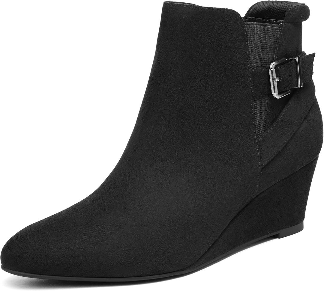 DREAM PAIRS Women's Wedge Ankle Boots Fall Low Heel Short Booties Shoes (8.5, Black)