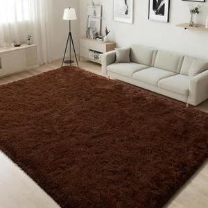 ISEAU 5x8 Area Rug for Living Room, Brown Rugs for Bedroom, Kitchen, Soft Shaggy Carpets, Fluffy and Machine Washable Mats, Under Bed, On Nursery Floors Mat, Boys, Girls Room Carpet Decor