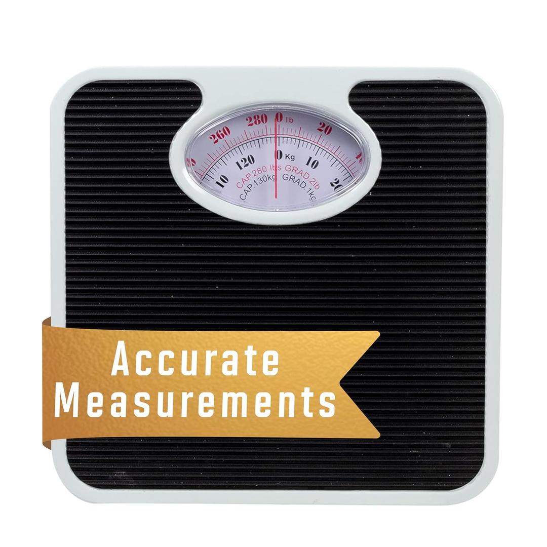 Bodico Classic Retro Analog Mechanical Body Weight Scale, Vintage Style Bathroom Scale with Vinyl Top for Health and Fitness, 280 lb. (130 kg) Capacity, 10.5" L x 10.5" W x 2" H, Black