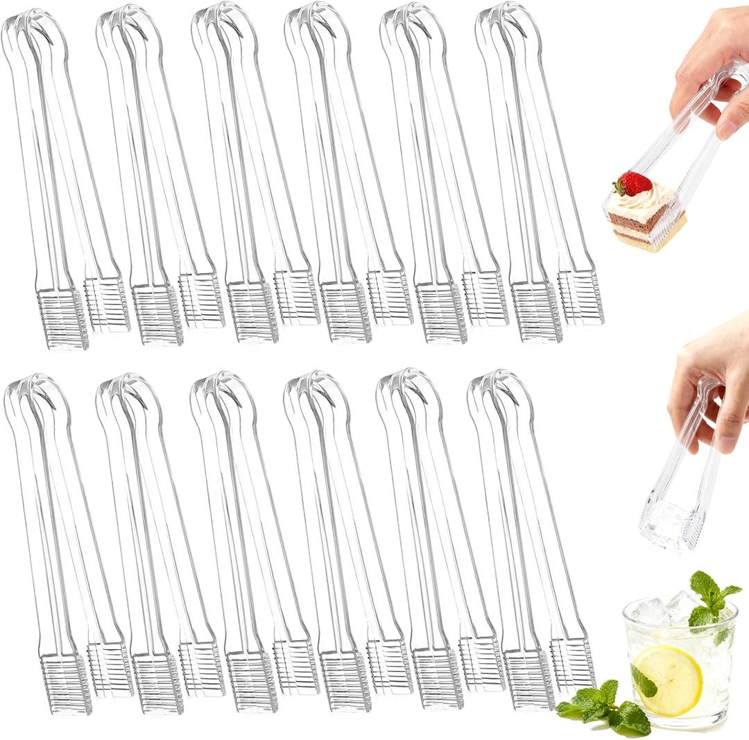 10 Pcs Clear Plastic Serving Tongs, 6.3 Inch Small Disposable Plastic Tongs for Food, Buffet, Party, Salad, Ice, Candy, Appetizer, Catering, Easy to Hold and Clean