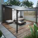 GAOMON Gazebo for Patio, Wall Mounted Lean to Gazebo Pergola with Sloped Roof Heavy Duty Large Hardtop Attached Pergola on Clearance for Porch, Decks, Backyard to Shade and Rain (Dark Brown, 10x10 Ft)