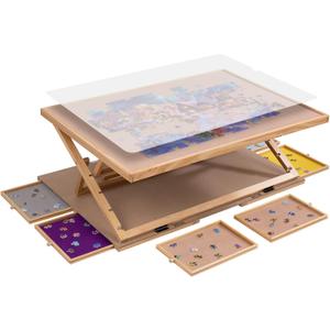 Lavievert 1500 Piece Tilting Puzzle Board with 6 Drawers & Cover, Angle & Height Adjustable Jigsaw Puzzle Plateau with 2 Stands/Easels, Portable Wooden Table with Non-Slip Tabletop for Adults
