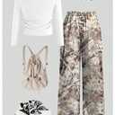 Floerns Girl's 2 Piece Camo Outfits Bow Knot Long Sleeve T Shirt and Wide Leg Cargo Pants Set Multicolor 9Y (Brown)