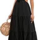 XinFSh Women's Summer Floral Beach Maxi Dress Flowy A Line Spaghetti Strap Cutout Backless Vacation Boho Long Sundress (Medium)