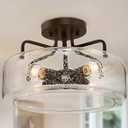 LOG BARN Semi Flush Mount Ceiling Light with Seeded Glass Shade for Living Room, Bedroom, Kitchen, Hallway, W12 x H8, Black