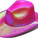 SoJourner Bags Neon Sparkly Glitter Space Cowboy Hat - Fun Metallic Holographic Party Disco Cowgirl Hat