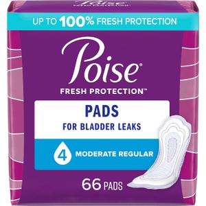 Poise Incontinence Pads & Postpartum Incontinence Pads, 4 Drop Moderate Absorbency, Regular Length, 66 Count, Packaging May Vary