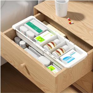 Plastic Drawers Organizer for Office Bathroom Bedroom Kitchen Desk - 1 Layers More White Storage Tray - Expandable 11.4-18.1 Inches (DEEP 2.3")