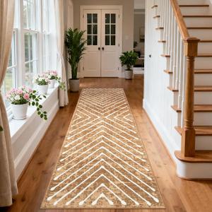 ROYHOME Washable Runner Rug 2x6 Non Slip Hallway Runner Rug for Entryway, Kitchen, Bedroom Soft Low Pile Modern Carpet Runner, Machine Washable Long Rug for High Traffic Areas Brown
