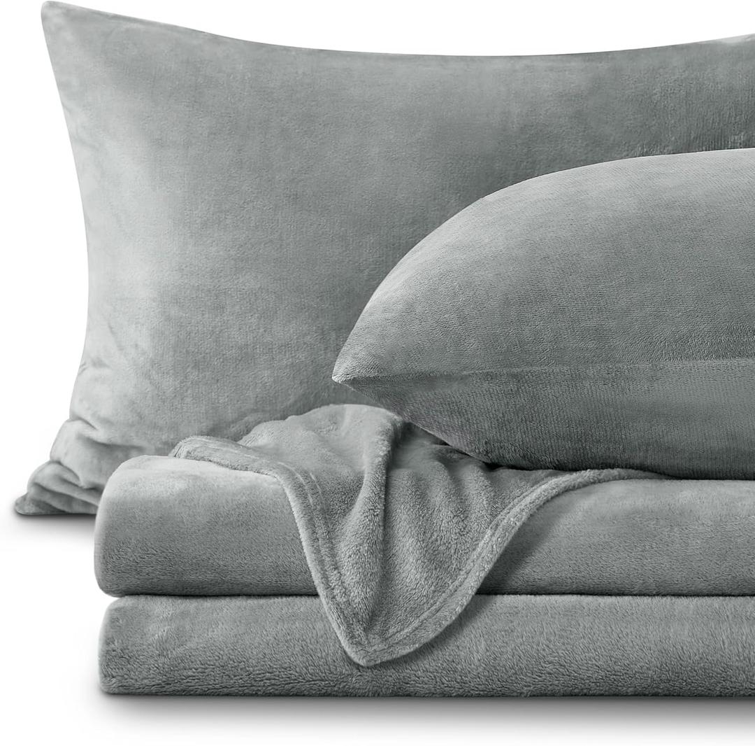BEDELITE Flannel Sheets King Size Grey - Super Soft Fleece Sheets Set Fluffy Extra Plush, 4 Piece(Include Fitted Sheet, Flat Sheet, 2 Pillowcases)
