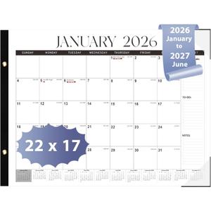 2026 Desk Calendar, Large Desk Calendar 22" x 17" (Jan 2026 - Jun 2027) Monthly Desktop Wall Planner for Family Teacher School Office Supplies, Black-White