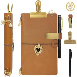 Handmade Travel Notebook Passport Holder Vegan Leather Refillable Travelers Journal with Passport Pocket, Card Slots, Lined Inserts, Pen, Metal Clip & Velvet Bag | Pocket Travel Diary & Planner