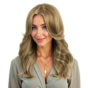 70s Brown Highlight Disco Wig Farrah Fawcett Wigs for Women Lady Natural Synthetic Full Wigs Vintage Cosplay Costume Hair Wig (Blonde Highlight)