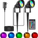Outdoor Christmas Spot Lights with Timer, 10W Metal RGB LED Landscape Spotlights with 16 Color Changing for Yard, House, Garden, Holiday Decor (1 Light)