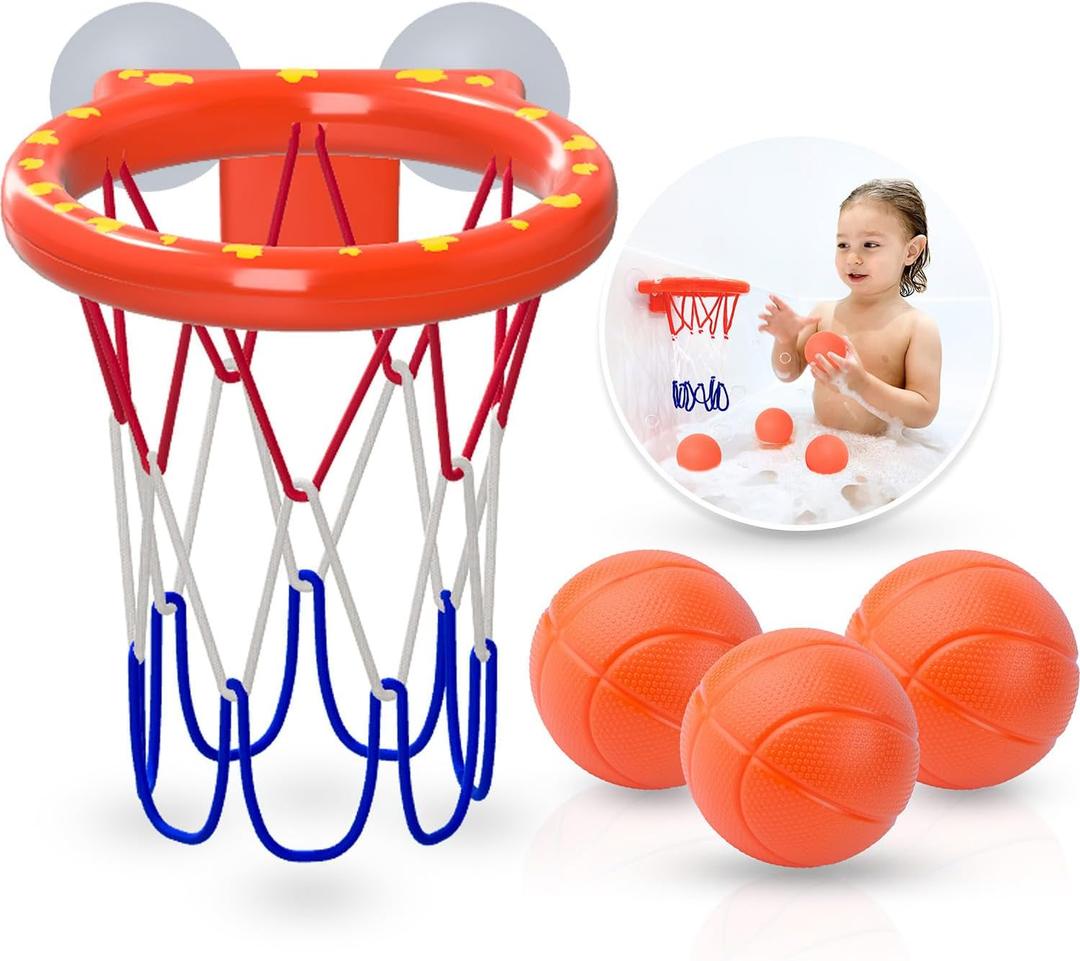 Bath Toys - Bathtub Basketball Hoop for Kids Toddlers - Mold Free Bath Toys with Suction Cup & 3 No Hole Balls - Shower and Bathtub Toys for Toddlers - Boys Girls
