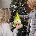 VCUTEKA Small Ceramic Christmas Tree Hand-Painted Vintage Tabletop Christmas Tree Holiday Decoration with Multi-Color Lights Green Xmas Trees Snowmen 8.75inch