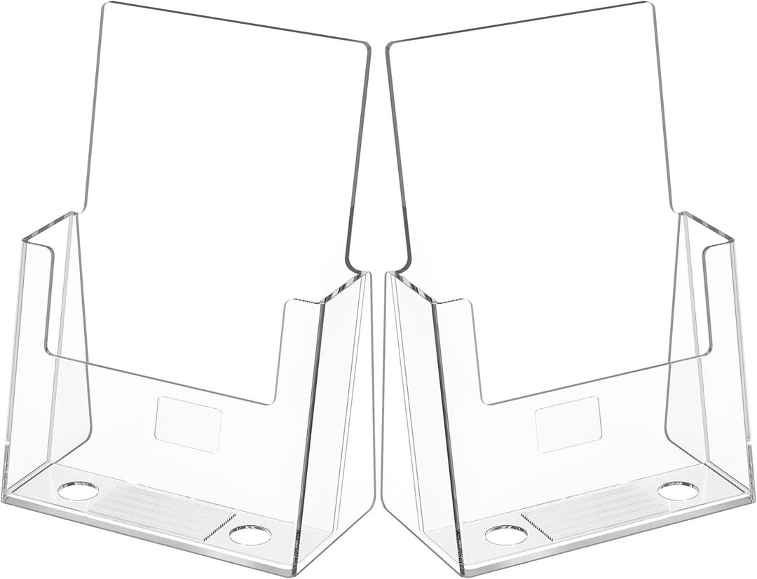 MaxGear Acrylic Brochure Holder 6 x 9 Inches, Clear Plastic Countertop Literature Holders, Bi-fold Flyer Display Stand for Pamphlets, Booklets, Magazines, Menus, Multi Purpose Organizer, 2 Pack