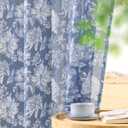Blue Floral Sheer Curtains 84 Inches Long for Bedroom Modern Leisure Light Filtering Federal Blue Flower Print Sheer Curtains for Living Room Cottage Rod Pocket Window Drapes, 2 Panels Set, 52x84