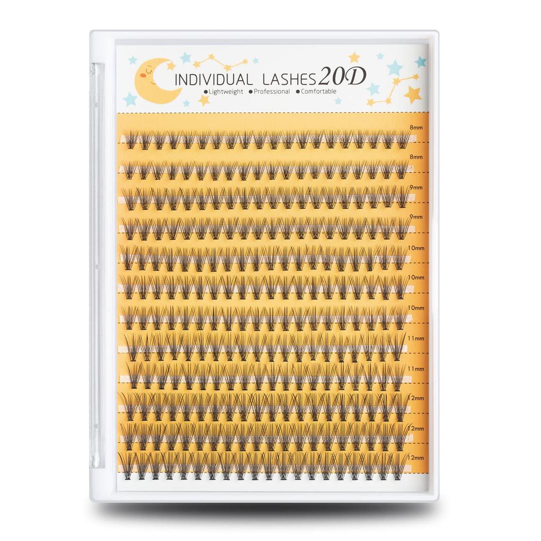 240pcs Individual Lashes Extension, 20D Volume Mix Pack Cluster Lashes, 8-12mm Mix Lengths C Curl 0.07mm Thickness Professional Makeup Individual Cluster Lashes and Apply Under your Lashes