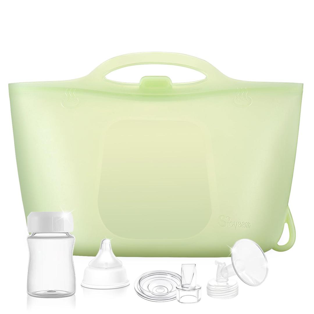 Silicone Travel Bottle Sterilizer Bags | 2000ml Microwave Steam Sterilizer Bags for Baby Bottles, Breast Pump & Pacifiers, Reusable Steam Sterilizing Bags for Travel and Home UseClear Green