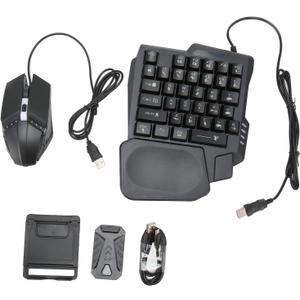 Half Hand Gaming Keyboard and Mouse Combo, 4 in 1 Gaming Mechanical Keyboard Mouse Converter, Wired 39 Keys LED Backlit Keyboard for Android, Harmony, IOS10.0 to 13.3