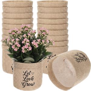 SATINIOR 24 Pack Let Love Grow Wedding Gifts Favors for Guests Bulk Mini Burlap Succulents Planter Pots Wraps Bags with Drainage Hole for Bridal Shower Baby Shower Engagement Anniversary Table Decor