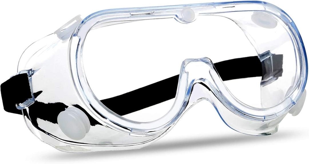 Anti-Fog Protective Safety Goggles Clear Lens Wide-Vision Adjustable Chemical Splash Eye Protection Soft Lightweight Eyewear (Transparent)