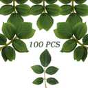 100 Pcs Artificial Flowers Green Leaf Bulk Faux Greenery Silk Fake Rose Leaves Bouquet Garland Wreath Floral Arrangement Supplie DIY Craft (1 Stem with 5 Medium-Leaf Green)