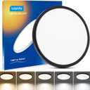 12 Inch Flush Mount Ceiling Light, 5 CCT Selectable 2700K-6500K, 24W 2640LM Ultra Thin Flat Panel, LED Light Fixture for Bedroom Kitchen Bathroom Hallway Closet, Non-Dimmable, Matte Black, 1-Pack