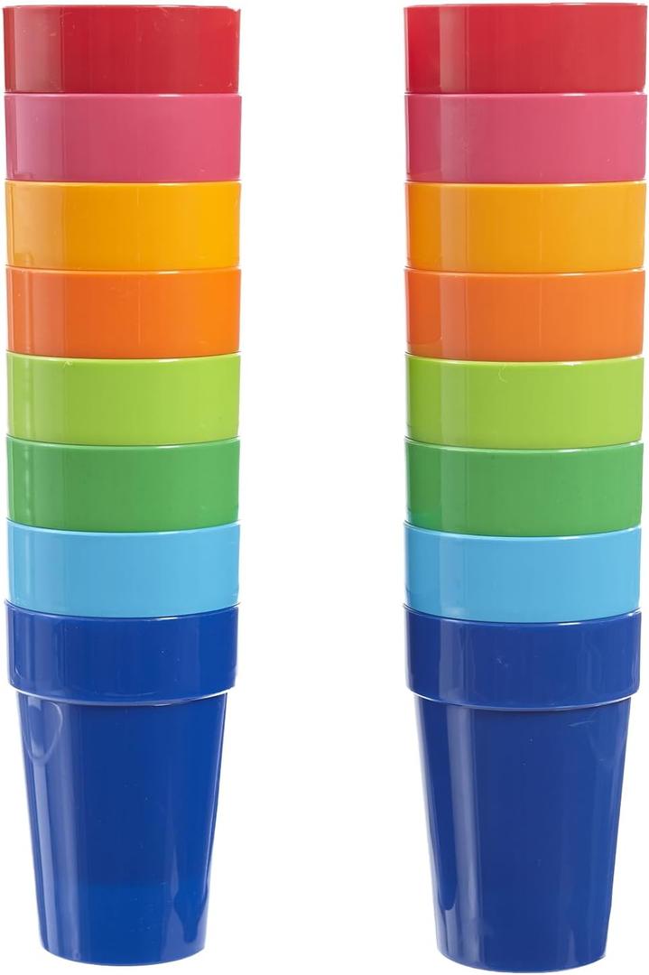 US Acrylic Spectrum Unbreakable Plastic 10 ounce Stackable Juice Tumblers in 8 Assorted Colors | Set of 16 Kids Drinking Cups | Reusable, BPA-free, Made in the USA, Top-rack Dishwasher Safe