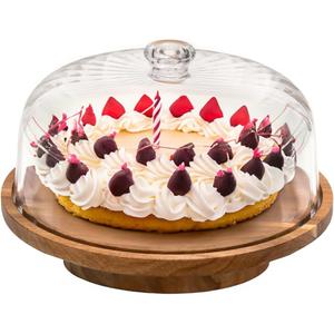 Wood Cake Stand with Lid, 11.8'' Rotating Cake Stand with Dome, Shaterproof 10.4'' Acrylic Cake Display Cover, Cake Holder Tray for Wedding GiftKitchen,Birthday,Parties,Baking Gifts
