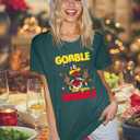 Thanksgiving Shirts for Women Gobble Til You Wobble T Shirt Gobble Turkey Short Sleeve Graphic Tee Tops (S)