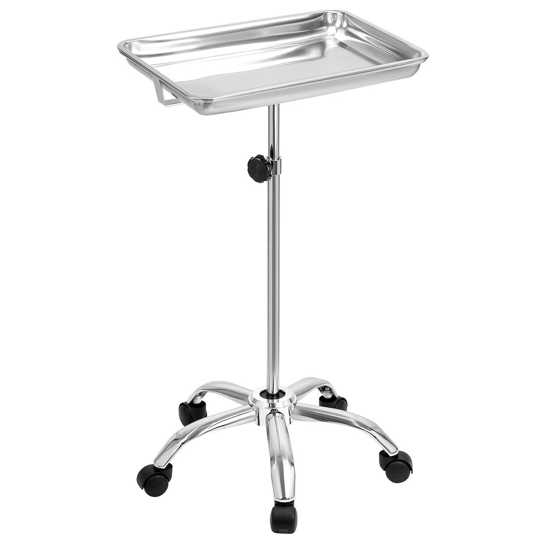 QWORK Medical Tray Instrument Stand with Mobile 5 Caster Base - 31-50" Adjustable Height Stainless Steel Medical Doctor Tattoo Tray