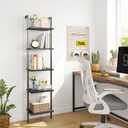 ELYKEN Ladder Shelf, 5-Tier Wood Wall Mounted Bookshelf with Metal Frame, Vintage Open Display Organizer Rack, Leaning Storage Shelves for Living Room, Bedroom, Home Office, Black, 11.6 inches x 15.4 inches x 70 inches
