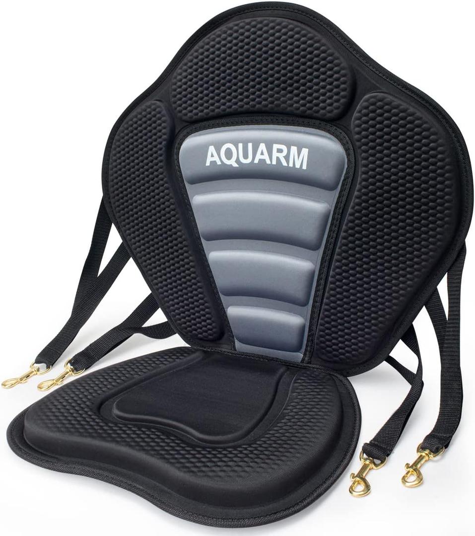 Kayak Seat Deluxe Padded Canoe Seat Adjustable Kayak Backrest Replacement Seat Cushion Pad Back Support with Detachable Back Storage Bag for Universal Sit