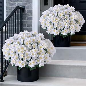 Juxdp 2 Sets of Artificial Camellia Topiary Ball Trees - Fake Flower Potted Plants, UV Resistant Faux Camellia Potted Bushes for Front Door, Farmhouse, Porch, Garden, Outdoor Decoration (White)