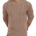 Askdeer Men's Pullover Sweater Fisherman Cable Chunky Knit Crewneck Sweater Winter Casual Knitted Sweaters with Ribbing Edge Khaki, M
