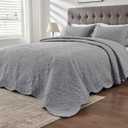 Oversized King Bedspreads 128x120 Extra Wide Quilt for Tall King California King Bed Lightweight 3 Piece Quilted Coverlet Pillow Shams Set Gray