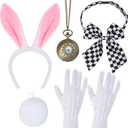 Spooktacular Creations White Bunny Accessory Set, Bunny Costume with Headband Bow Tie, Tail, Gloves, Pocket Watch for Women, Halloween Rabbit Costume, for Women for Role Play and Party