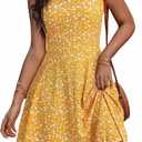 FENSACE Summer Dresses for Women Sleeveless Knee Length Floral Tank Dress (Yellow, XL)