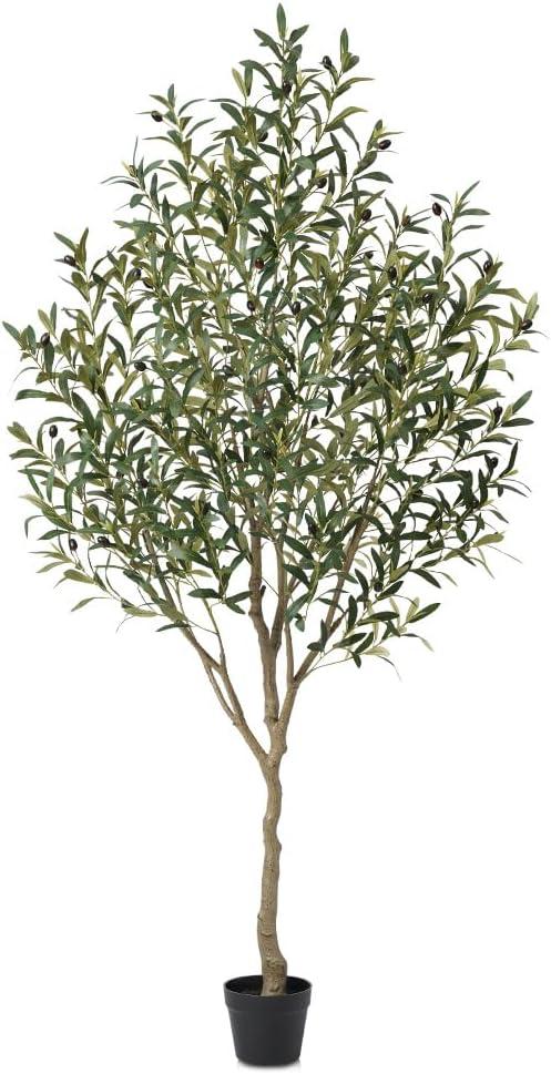 Artificial Olive Tree 6ft  Faux Olive Tree with UV Resistant Leaves - Tall Fake Plant in Pot, Large Floor Plants for Indoor & Outdoor Modern Home, Living Room, Office Decor, VN126