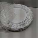 12 Pcs Plastic Charger Plates 13" Round Antique White Gold with Engraved Baroque Rim Vintage Disposable Decorative Chargers for Wedding Party Events
