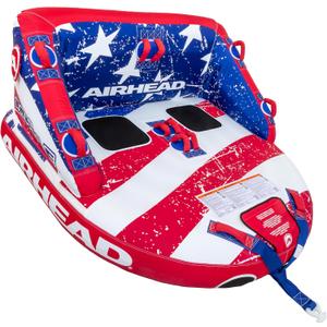 Airhead Mable Towable Tube for Boating, 1-4 Rider Inflatable Boat Tube for Water Tubing, Heavy Duty Full Nylon Cover, EVA Foam Pads, Dual Tow Point, Patented Speed Safety Valve, 2 Rider, Stars & Stripe