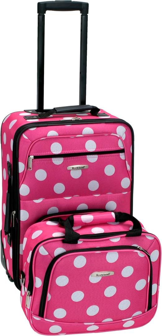 Rockland Fashion Softside 2 Piece Luggage Set, Expandable, (14" Tote/19" Upright), Pink Dot
