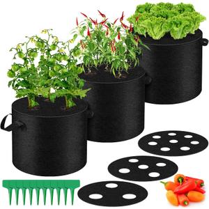 3 Pack 10 Gallon Grow Bags with Planting Holes, Planting Bags, Plant Grow Bags, Fabric Grow Bags, Heavy Duty Thickened Nonwoven Fabric Gardening Vegetable Growing Bags with 3/5/8 Planting Holes