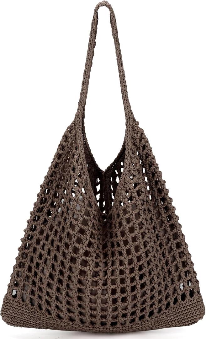 EIMMBD Crochet Bags for Women Beach Totes Bags Aesthetic Summer Tote Shoulder Hippie Bag Knit Bag (Standard Dark Brown)